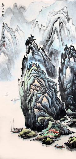 赵磊作品《春江帆影》137×68cm