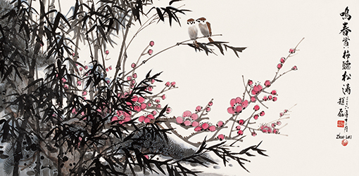 《鸣春赏梅听松涛》137x68cm.jpg