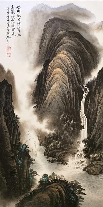 叶成舟作品《烟树流泉清霁水 高岩峻壑碧云天》规格：138x69cm.jpg